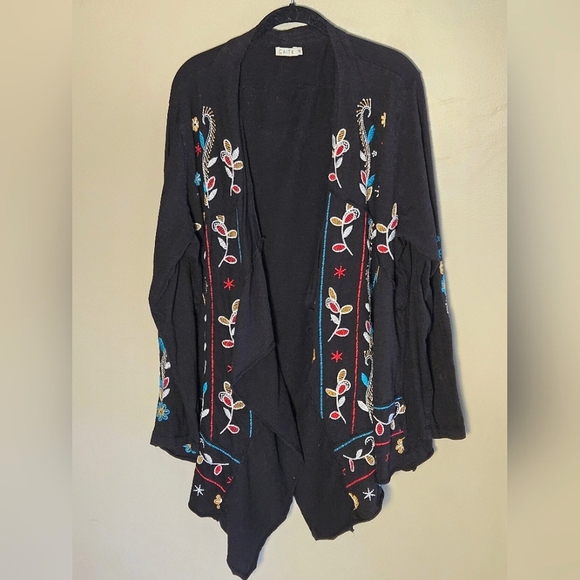 Caite 100% Cotton Boho Floral Embroidered Open Cardigan Duster, 1X - Picture 1 of 5